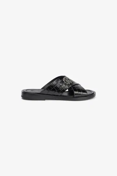 Roberto Cavalli Black Crocodile-Effect Leather sandals | Thumbnail 2 Roberto Cavalli Black Crocodile-Effect Leather sandals | Thumbnail 2