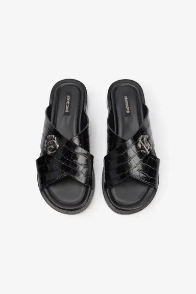 Roberto Cavalli Black Crocodile-Effect Leather sandals | Thumbnail 6 Roberto Cavalli Black Crocodile-Effect Leather sandals | Thumbnail 6