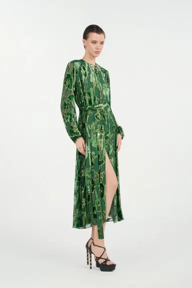 Roberto Cavalli Green Velvet Devoré Midi Dress | Thumbnail 2 Roberto Cavalli Green Velvet Devoré Midi Dress | Thumbnail 2