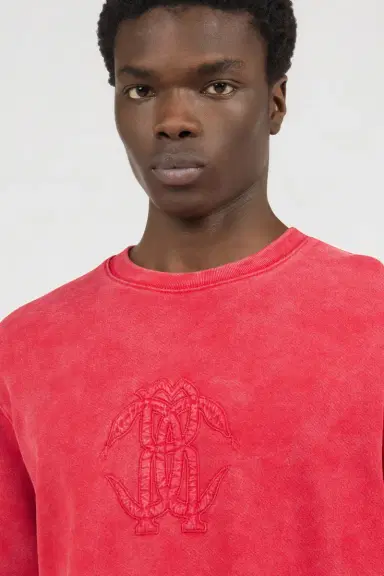 Roberto Cavalli Red Stone-Washed Sweatshirt with Monogram RC | Thumbnail 4 Roberto Cavalli Red Stone-Washed Sweatshirt with Monogram RC | Thumbnail 4