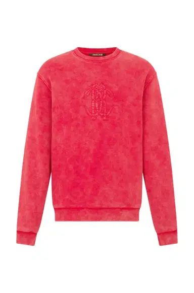 Roberto Cavalli Red Stone-Washed Sweatshirt with Monogram RC | Thumbnail 1 Roberto Cavalli Red Stone-Washed Sweatshirt with Monogram RC | Thumbnail 1