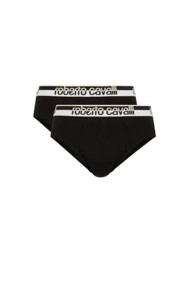 Roberto Cavalli Two-Pack Black Cotton Briefs With Logo Waistband | Thumbnail 1 Roberto Cavalli Two-Pack Black Cotton Briefs With Logo Waistband | Thumbnail 1