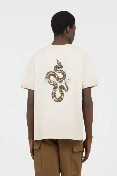 Roberto Cavalli Beige T-Shirt with Back Snake Print | Thumbnail 3 Roberto Cavalli Beige T-Shirt with Back Snake Print | Thumbnail 3