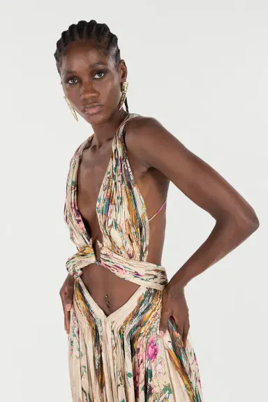 Roberto Cavalli Extra-Long Silk Dress With Oriental Bird Print | Thumbnail 5 Roberto Cavalli Extra-Long Silk Dress With Oriental Bird Print | Thumbnail 5