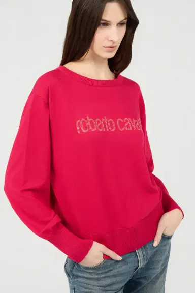 Roberto Cavalli Fuchsia Sweater With Crystal Logo | Thumbnail 4 Roberto Cavalli Fuchsia Sweater With Crystal Logo | Thumbnail 4