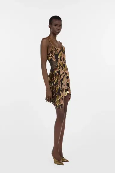 Roberto Cavalli Chocolate Sheer Mini Dress with Foliage Motif | Thumbnail 2 Roberto Cavalli Chocolate Sheer Mini Dress with Foliage Motif | Thumbnail 2