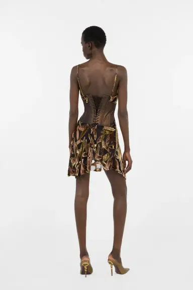 Roberto Cavalli Chocolate Sheer Mini Dress with Foliage Motif | Thumbnail 3 Roberto Cavalli Chocolate Sheer Mini Dress with Foliage Motif | Thumbnail 3