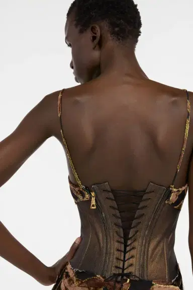 Roberto Cavalli Chocolate Sheer Mini Dress with Foliage Motif | Thumbnail 6 Roberto Cavalli Chocolate Sheer Mini Dress with Foliage Motif | Thumbnail 6