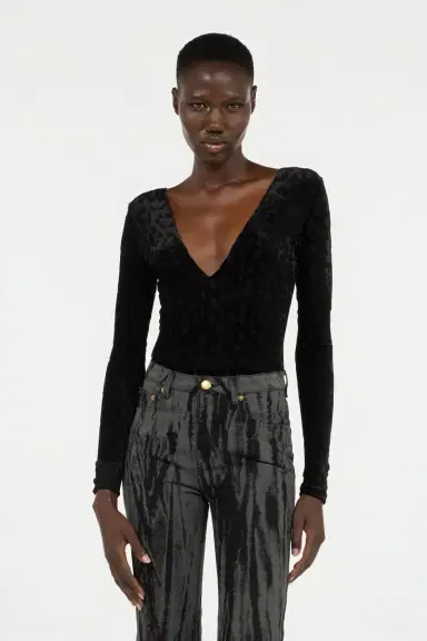 Roberto Cavalli Black Bodysuit With Jaguar Skin Pattern | Thumbnail 2 Roberto Cavalli Black Bodysuit With Jaguar Skin Pattern | Thumbnail 2