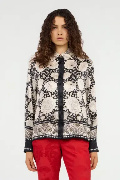 Roberto Cavalli Black and Ivory Floral Print Shirt | Thumbnail 2 Roberto Cavalli Black and Ivory Floral Print Shirt | Thumbnail 2