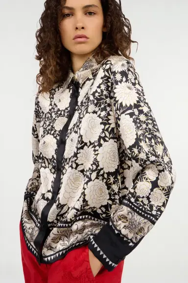 Roberto Cavalli Black and Ivory Floral Print Shirt | Thumbnail 5 Roberto Cavalli Black and Ivory Floral Print Shirt | Thumbnail 5