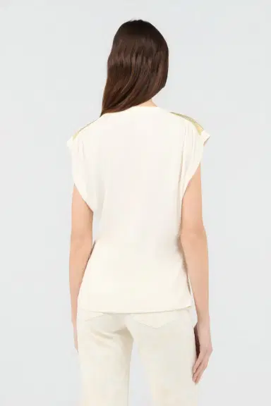 Roberto Cavalli Ivory T-Shirt with Logo and Gold Embellishments | Thumbnail 3 Roberto Cavalli Ivory T-Shirt with Logo and Gold Embellishments | Thumbnail 3