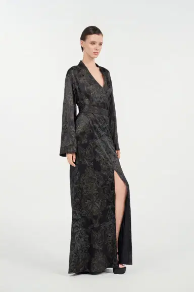 Roberto Cavalli Ornamental Black Silk Kimono Dress | Thumbnail 2 Roberto Cavalli Ornamental Black Silk Kimono Dress | Thumbnail 2