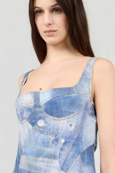 Roberto Cavalli Denim Patch Print Mini Dress | Thumbnail 4 Roberto Cavalli Denim Patch Print Mini Dress | Thumbnail 4