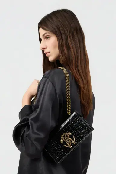 Roberto Cavalli Black Croc-Effect Bag With Monogram RC | Thumbnail 2 Roberto Cavalli Black Croc-Effect Bag With Monogram RC | Thumbnail 2