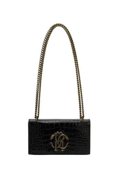 Roberto Cavalli Black Croc-Effect Bag With Monogram RC | Thumbnail 1 Roberto Cavalli Black Croc-Effect Bag With Monogram RC | Thumbnail 1