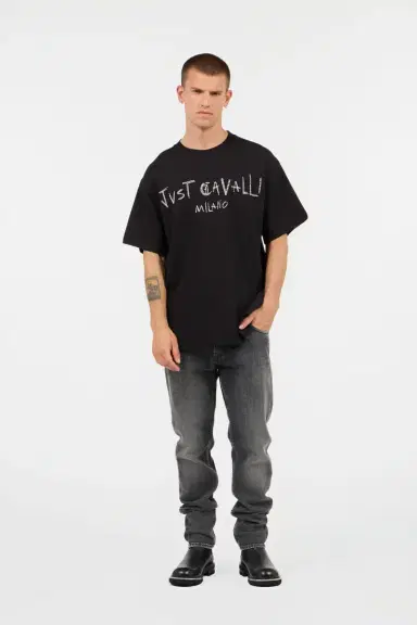 Roberto Cavalli Black T-Shirt With Embroidered Logo | Thumbnail 7 Roberto Cavalli Black T-Shirt With Embroidered Logo | Thumbnail 7