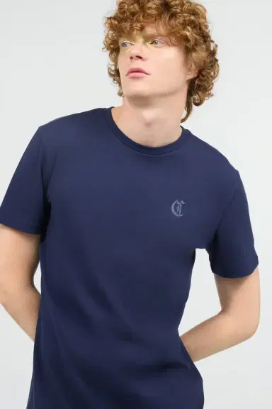 Roberto Cavalli Navy Blue Cotton T-Shirt With Logo | Thumbnail 4 Roberto Cavalli Navy Blue Cotton T-Shirt With Logo | Thumbnail 4