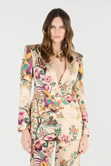 Roberto Cavalli Silk Blazer With Oriental Bird Print | Thumbnail 2 Roberto Cavalli Silk Blazer With Oriental Bird Print | Thumbnail 2