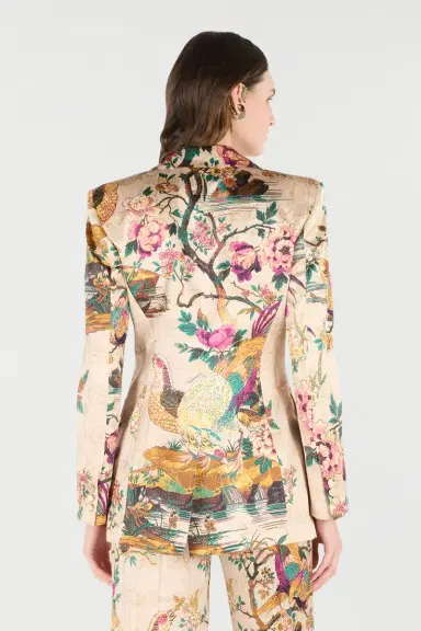 Roberto Cavalli Silk Blazer With Oriental Bird Print | Thumbnail 3 Roberto Cavalli Silk Blazer With Oriental Bird Print | Thumbnail 3