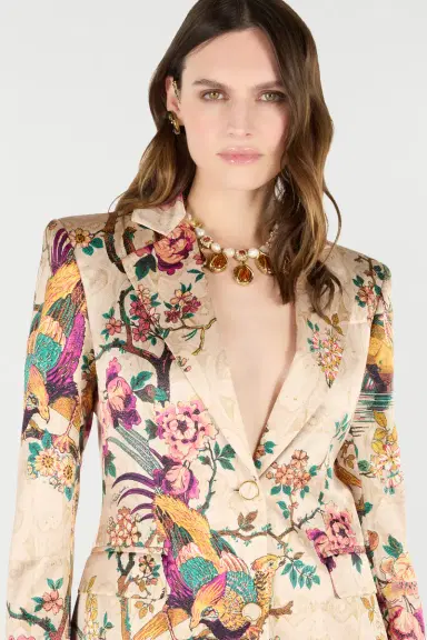 Roberto Cavalli Silk Blazer With Oriental Bird Print | Thumbnail 5 Roberto Cavalli Silk Blazer With Oriental Bird Print | Thumbnail 5