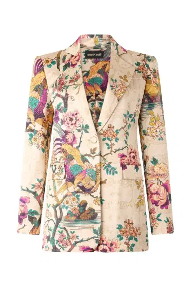 Roberto Cavalli Silk Blazer With Oriental Bird Print | Thumbnail 1 Roberto Cavalli Silk Blazer With Oriental Bird Print | Thumbnail 1