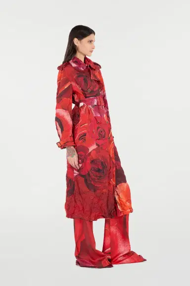 Roberto Cavalli Long Crinkle-Effect Trench Coat With Rose Print | Thumbnail 2 Roberto Cavalli Long Crinkle-Effect Trench Coat With Rose Print | Thumbnail 2