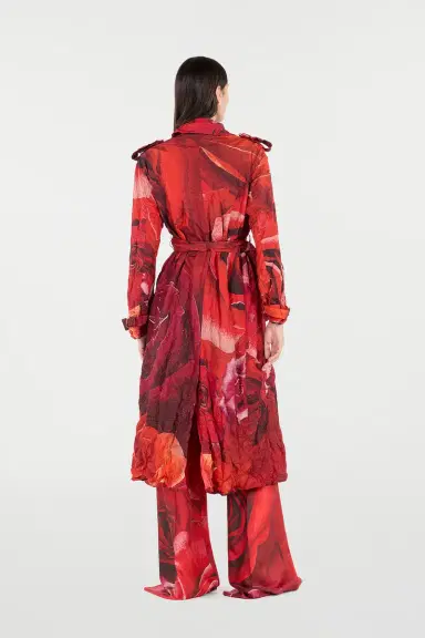 Roberto Cavalli Long Crinkle-Effect Trench Coat With Rose Print | Thumbnail 3 Roberto Cavalli Long Crinkle-Effect Trench Coat With Rose Print | Thumbnail 3