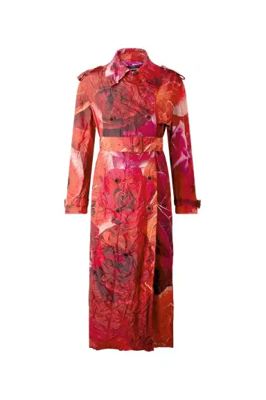 Roberto Cavalli Long Crinkle-Effect Trench Coat With Rose Print | Thumbnail 1 Roberto Cavalli Long Crinkle-Effect Trench Coat With Rose Print | Thumbnail 1
