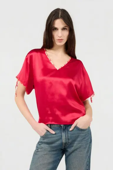Roberto Cavalli Red Silk Tie-Shoulder Top | Thumbnail 2 Roberto Cavalli Red Silk Tie-Shoulder Top | Thumbnail 2