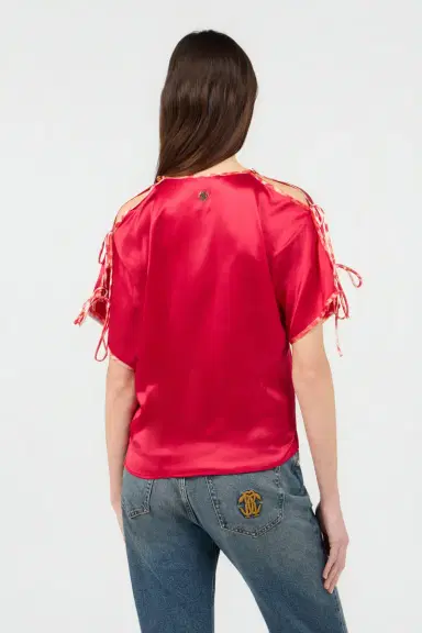Roberto Cavalli Red Silk Tie-Shoulder Top | Thumbnail 3 Roberto Cavalli Red Silk Tie-Shoulder Top | Thumbnail 3