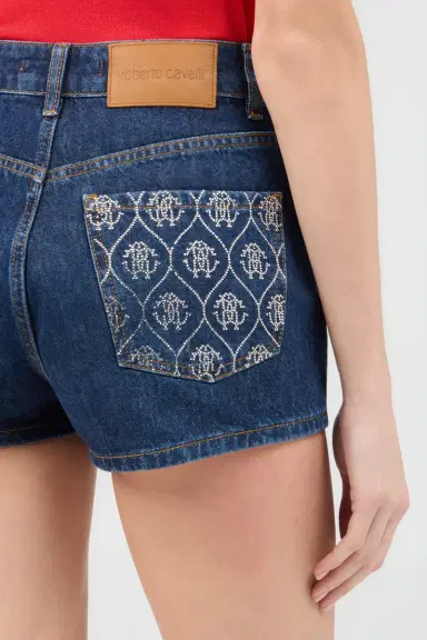 Roberto Cavalli Jeans Shorts Blue With Crystal Monogram RC | Thumbnail 5 Roberto Cavalli Jeans Shorts Blue With Crystal Monogram RC | Thumbnail 5