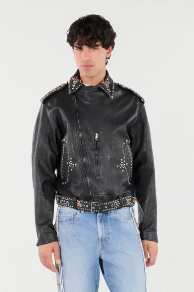 Roberto Cavalli Leather Biker Jacket With Studs And Stones | Thumbnail 2 Roberto Cavalli Leather Biker Jacket With Studs And Stones | Thumbnail 2