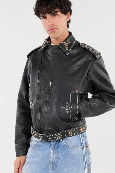 Roberto Cavalli Leather Biker Jacket With Studs And Stones | Thumbnail 4 Roberto Cavalli Leather Biker Jacket With Studs And Stones | Thumbnail 4