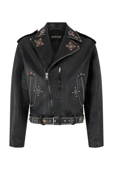 Roberto Cavalli Leather Biker Jacket With Studs And Stones | Thumbnail 1 Roberto Cavalli Leather Biker Jacket With Studs And Stones | Thumbnail 1