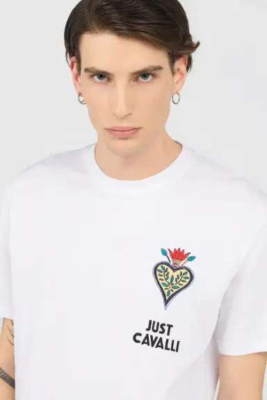 Roberto Cavalli White T-Shirt With Embroidered Logo | Thumbnail 4 Roberto Cavalli White T-Shirt With Embroidered Logo | Thumbnail 4