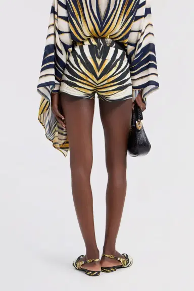 Roberto Cavalli Ray Of Gold Print Denim Shorts | Thumbnail 3 Roberto Cavalli Ray Of Gold Print Denim Shorts | Thumbnail 3