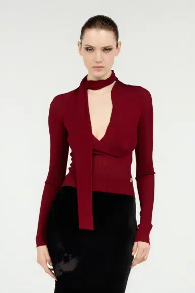Roberto Cavalli Dark Red Wrap-Over Sweater | Thumbnail 2 Roberto Cavalli Dark Red Wrap-Over Sweater | Thumbnail 2