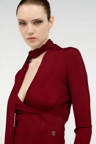Roberto Cavalli Dark Red Wrap-Over Sweater | Thumbnail 4 Roberto Cavalli Dark Red Wrap-Over Sweater | Thumbnail 4