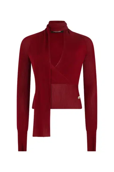 Roberto Cavalli Dark Red Wrap-Over Sweater | Thumbnail 1 Roberto Cavalli Dark Red Wrap-Over Sweater | Thumbnail 1