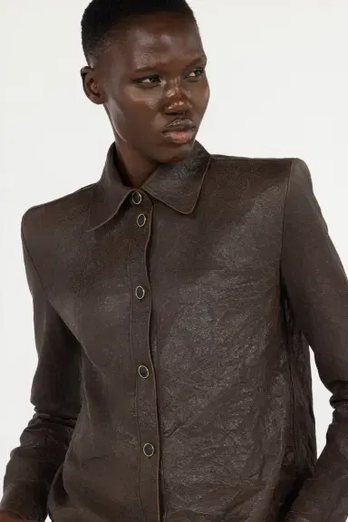 Roberto Cavalli Dark Brown Leather Shirt | Thumbnail 4 Roberto Cavalli Dark Brown Leather Shirt | Thumbnail 4
