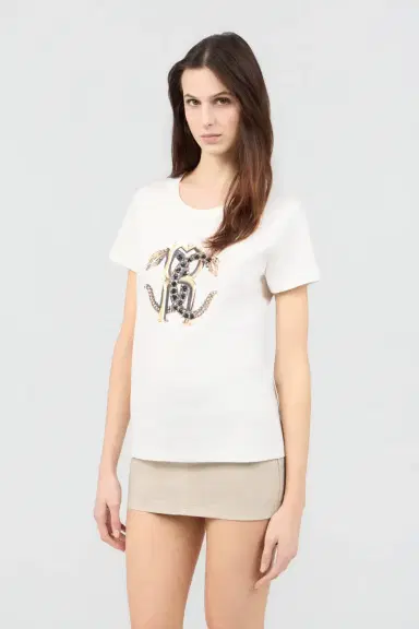 Roberto Cavalli Ivory T-shirt with Logo | Thumbnail 2 Roberto Cavalli Ivory T-shirt with Logo | Thumbnail 2