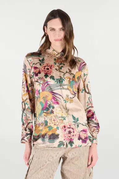 Roberto Cavalli Silk Shirt With Oriental Bird Print | Thumbnail 2 Roberto Cavalli Silk Shirt With Oriental Bird Print | Thumbnail 2