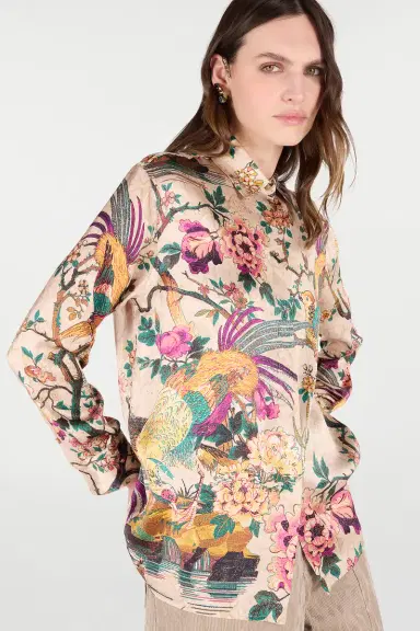 Roberto Cavalli Silk Shirt With Oriental Bird Print | Thumbnail 5 Roberto Cavalli Silk Shirt With Oriental Bird Print | Thumbnail 5