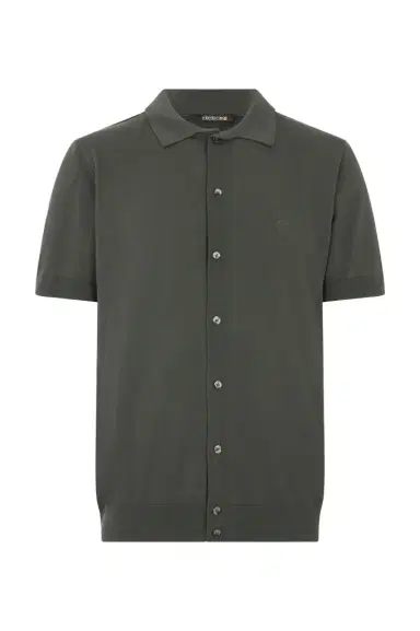 Roberto Cavalli Green Knitted Polo Shirt with Monogram RC | Thumbnail 1 Roberto Cavalli Green Knitted Polo Shirt with Monogram RC | Thumbnail 1