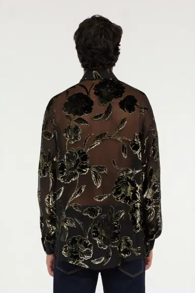 Roberto Cavalli Black and Gold See-Through Shirt with Floral Pattern | Thumbnail 3 Roberto Cavalli Black and Gold See-Through Shirt with Floral Pattern | Thumbnail 3