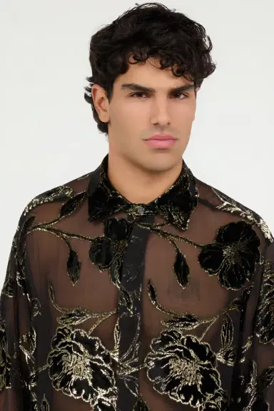 Roberto Cavalli Black and Gold See-Through Shirt with Floral Pattern | Thumbnail 5 Roberto Cavalli Black and Gold See-Through Shirt with Floral Pattern | Thumbnail 5