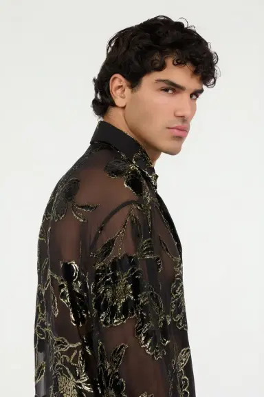 Roberto Cavalli Black and Gold See-Through Shirt with Floral Pattern | Thumbnail 6 Roberto Cavalli Black and Gold See-Through Shirt with Floral Pattern | Thumbnail 6