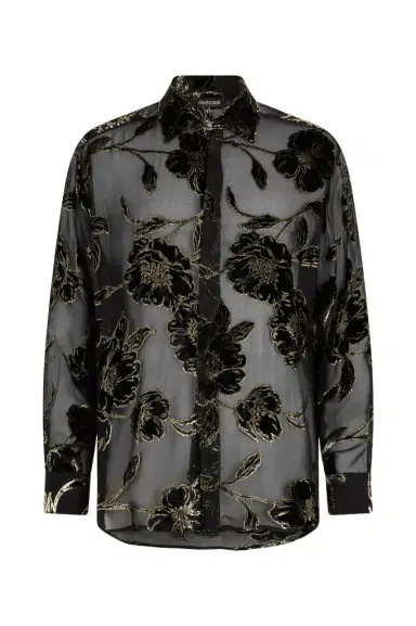 Roberto Cavalli Black and Gold See-Through Shirt with Floral Pattern | Thumbnail 1 Roberto Cavalli Black and Gold See-Through Shirt with Floral Pattern | Thumbnail 1