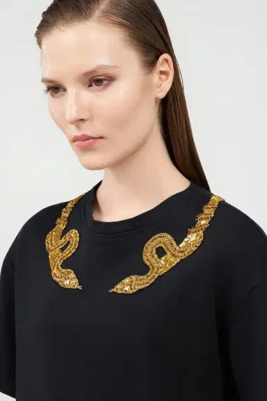 Roberto Cavalli Black T-Shirt with Snake Embroidery | Thumbnail 5 Roberto Cavalli Black T-Shirt with Snake Embroidery | Thumbnail 5